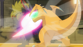 Haxorus de Iris usando vasto impacto.