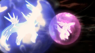 Dialga y Palkia usando protección.