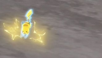 Pikachu de Ash usando ataque rápido.