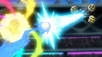 Mega-Metagross de Steven/Máximo usando foco resplandor.