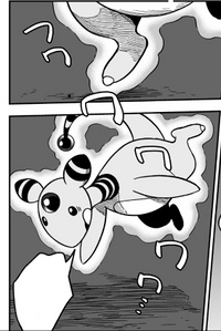 Un Meowstic utilizanso Fuerza Psíquica/Psíquico para levantar a Ampharos de Juri.
