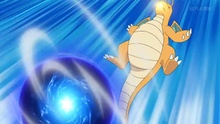 Dragonite de Ash usando hiperrayo.