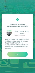 La ruta ya se ha enviado para su revisión y aprobación.
