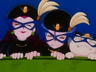 El Equipo Rocket/Team Rocket sin los guantes mientras el globo cae.