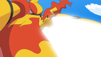 El Pikachu de Ash toca el cuerpo del Magmortar de Paul/Polo con ataque rápido...