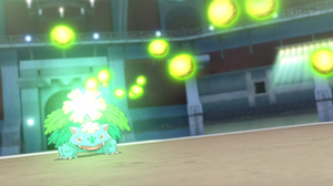 Un Mega-Venusaur usando Bomba Semilla/Bomba Germen en el SME04.