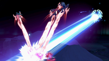 Lunala usando rayo umbrío en Super Smash Bros. Ultimate.