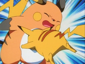 Pikachu de Ash usando Ataque Rápido.