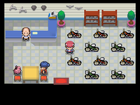 Interior de la tienda de bicis de Pepe Volata en Pokémon Platino.