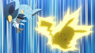 Pikachu de Ash usando rayo.