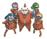 Ilustración de los científicos del Equipo Flare/Team Flare.