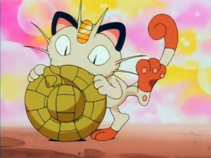 Meowth del Equipo/Team Rocket usando Mordida/Mordisco.