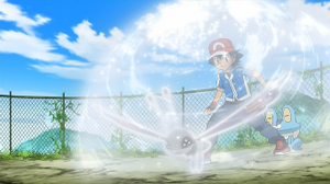 Vivillon usando velo sagrado.