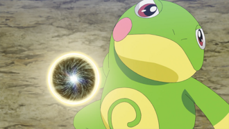 Politoed de Misty usando mega puño.