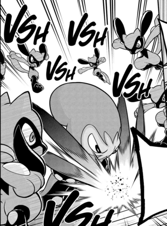 Riolu de Ash usando doble equipo.