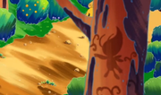 Dibujo de Celebi en el tronco del árbol