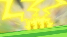 Ditto y Pikachu usando rayo.