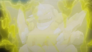 Rhyperior de Palmer/Jericor (anime) usando Atactrueno/Rayo en el EVO05.