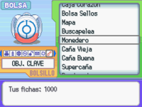 Viendo el número de fichas del casino en Pokémon Platino.