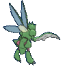 Imagen posterior de Scyther variocolor hembra en Pokémon X, Pokémon Y, Pokémon Rubí Omega, Pokémon Zafiro Alfa, Pokémon Sol, Pokémon Luna, Pokémon Ultrasol y Pokémon Ultraluna