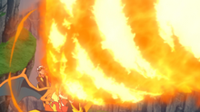 Crocalor de Rod y Charizard de Friede usando lanzallamas.