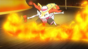 Braixen de Serena usando lanzallamas.