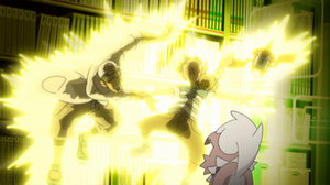 Pikachu de Ash usando rayo.