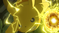 Pikachu de Ash usando bola voltio.