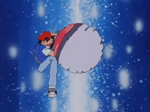 Ash lanzando la Poké Ball.