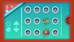 En posición horizontal, la lista de Pokémon muestra funciones extra como un botón de opciones o flechas de desplazamiento.