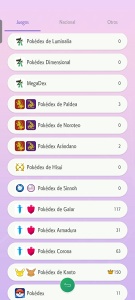 Pokédex regionales vistas desde móvil.