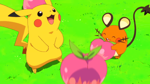 Pikachu y Dedenne con Bayas Duraz/Bayas Meloc en el PK21.