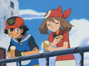 May/Aura (anime) tomando una Limonada.