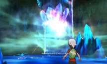 Cámara más profunda de la Cueva Ancestral tras derrotar a Kyogre primigenio en Pokémon Zafiro Alfa.