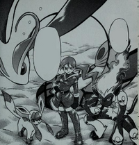 Glaceon junto los demás Pokémon de Mitsumi.