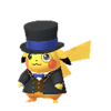 Pikachu con traje elegante azul y monóculo