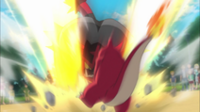 Incineroar de Cross/Cruz usando tajo cruzado/golpe cruzado en la P20.