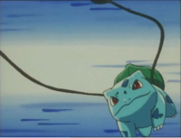 Bulbasaur de Ash usando látigo cepa.