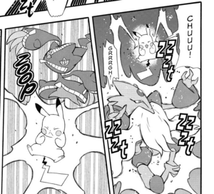 Pikachu de Ash usando Atactrueno/Rayo en el MP19.