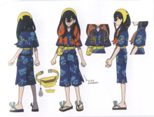 Bocetos del diseño de Corin con kimono.