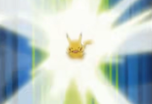Pikachu usando Impactrueno/Rayo.