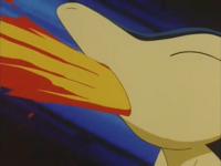 Cyndaquil usando lanzallamas.