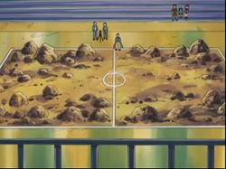 Campo de batalla del Gimnasio de Férrica en el anime