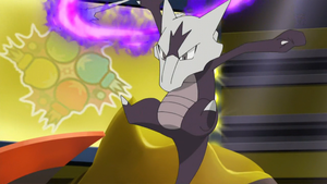 Marowak de Alola de Kiawe usando hueso sombrío.