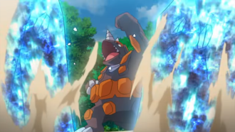 Rhyperior del Equipo Rocket/Team Rocket usando roca afilada.