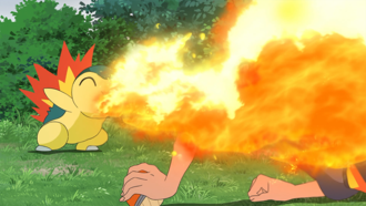 Cyndaquil usando lanzallamas.