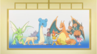 Pokémon de Rojo en el Hall de la Fama en Pokémon: los orígenes.