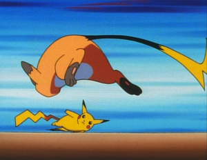 Pikachu de Ash usando Agilidad.