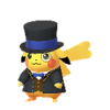 Pikachu con traje elegante azul y monóculo