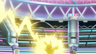 Pikachu de Ash usando rayo.